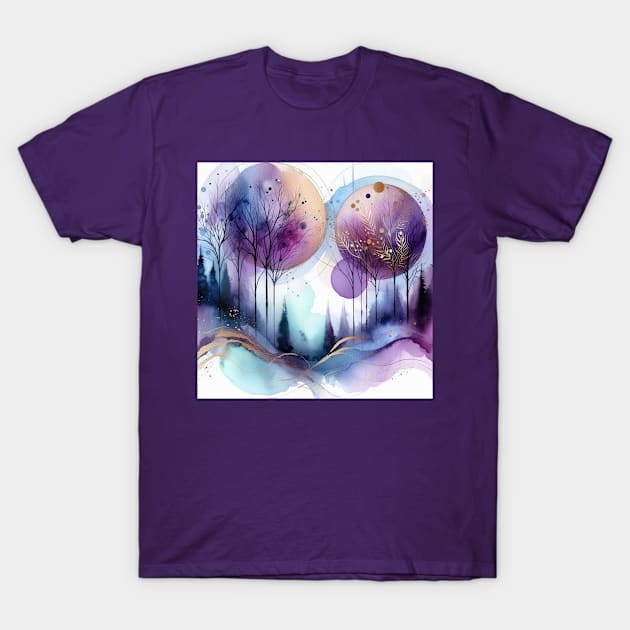 Abstract Watercolor Trees Purple and Gold T-Shirt by Heartsake